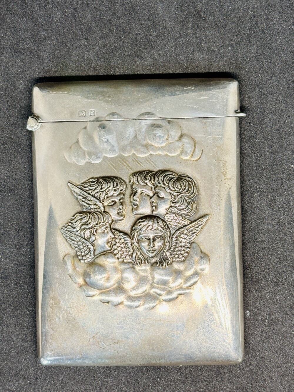 Victorian Reynolds Cherubs Card Case English Birmingham Sterling Silver 1905